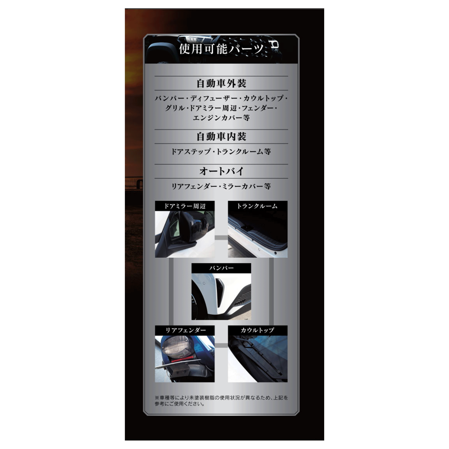 未塗装樹脂専用コーティング 黒光艶王(ツヤキング)